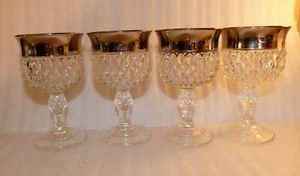 MCM Dorothy Thorpe style cut glass crystal wine goblet wide metal band set of 4 - Picture 1 of 12
