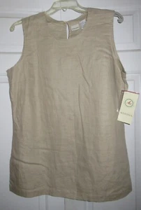 Vintage New Merona Linen Sleeveless Slit Top Blouse Tan Beige Size Large Womens - Picture 1 of 7