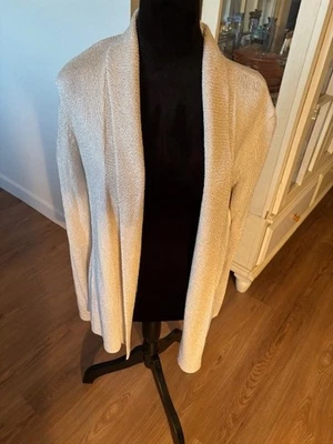 Eileen Fisher 奶油/Ecru 真丝混纺长袖开放式开衫毛衣 二手状况完好 大号 — 第 1/4 张图片