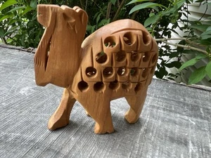 Small Handcarved Open Work Pregnant Mother Camel Wood Figurine  3.5x3.25 India - Picture 1 of 11