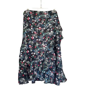 Falda envolvente Rebecca Minkoff Zoe negra con estampado floral con volantes hasta la rodilla talla XXL Foto 1 de 4
