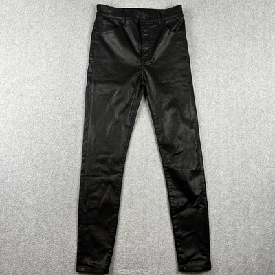 Pantalones ajustados Express para mujer 2R negros tiro súper alto recubiertos look elástico brillante Foto 1 de 4