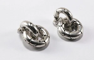 JOHN HARDY 925 STERLING SILVER KALI PEBBLE CIRCLE HOOP CLIP ON EARRINGS, 1 INCH - Picture 1 of 6