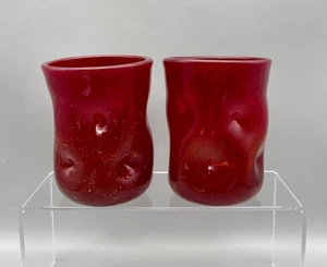 Blenko Glass Ruby Red Tumblers set of 2 Dimple Pinched Textured Glowing 2023 - Picture 1 of 7