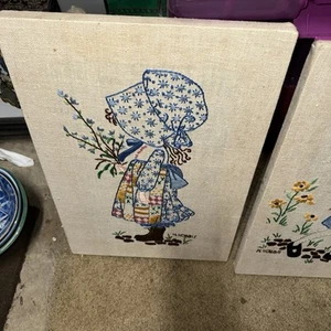 Finished Vintage 1974 Holly Hobby Embroidery 12x16 Completed - Picture 1 of 4