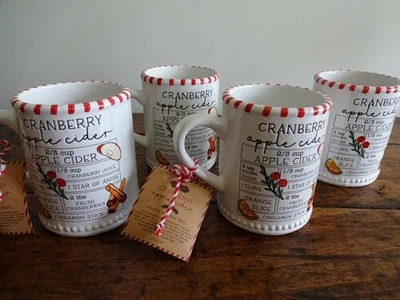 MUD PIE Arándano SIDRA DE MANZANA Receta TAZAS ACCIÓN DE GRACIAS NAVIDAD JUEGO DE 4 PIEZAS Foto 1 de 4