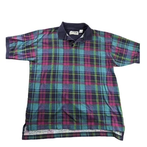 Club Newport Shirt Mens Large Polo Pink Blue Plaid Vintage 1990s Y2K Grandpa  - Picture 1 of 4