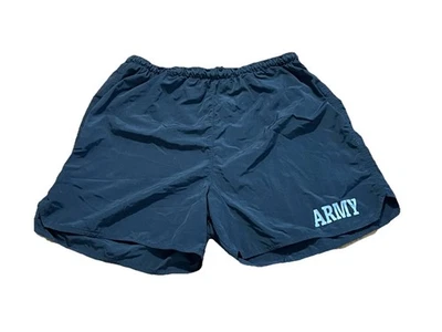 US ARMY Men PT Training Nylon Shorts L Black Lined Waterproof Drawstring Running - Image 1 of 4