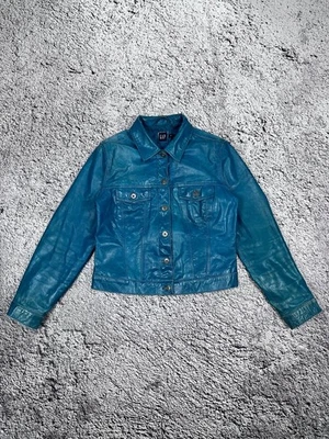 Vintage Gap Distressed Leather Trucker Biker Jacket size L - Image 1 of 4