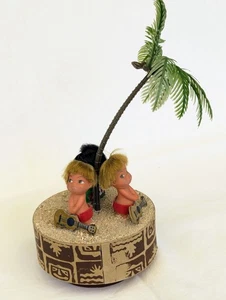 Vtg Hawaii Moody Cuties Wind Up Music Box Hawaiian Palm Tree Ukulele 1960s Works - Picture 1 of 8