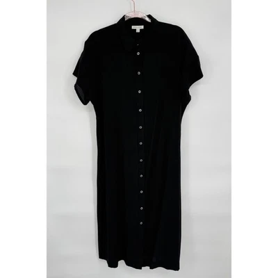 Vestido midi para mujer Prologue talla M negro manga corta cuello botón delantero rayón Foto 1 de 4