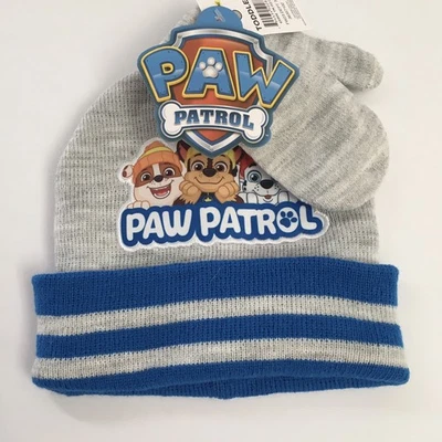 Paw Patrol Toddler Winter Knit Beanie Hat and Gloves Gray and Blue - Image 1 of 4
