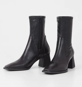 Vagabond Hedda Square Toe Black Leather Boots, Size 9/39 - Picture 1 of 17
