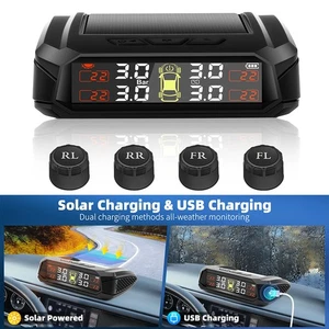 Wireless Solar & USB TPMS Digital Tyre Pressure Monitoring System With 4 Sensors - Picture 1 of 10