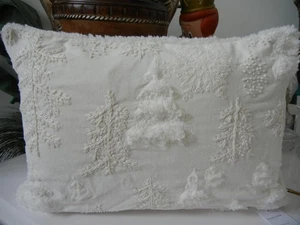 POTTERY BARN ANCHORAGE EMBROIDERED IVORY CREAM LUXE VELVET SHERPA PILLOW COVER - Picture 1 of 8
