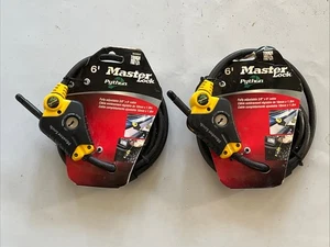 (Qty 2) Master 6' Lock Black Python Cable Lock Key Trail Camera Bikes #3210 LOT - Picture 1 of 8