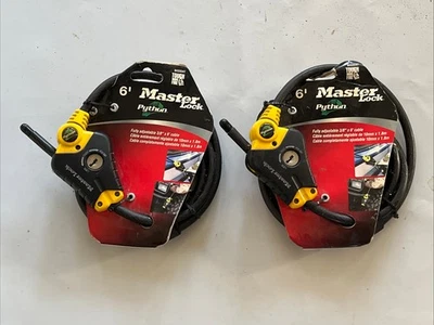 (Qty 2) Master 6' Lock Black Python Cable Lock Key Trail Camera Bikes #3210 LOT - Image 1 of 4