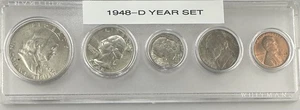 1948-D Mint 5-Coin Year Set – AU – Toned Nickel & Franklin Half – 90% Silver - Picture 1 of 6