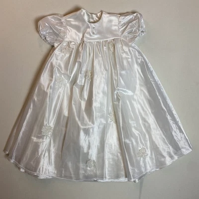 Christening Gown Dress Infant Size Flower Appliqué - Image 1 of 4