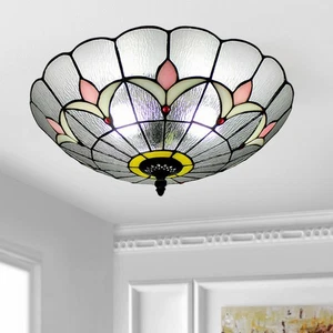 Modern Stained Glass Tiffany Style Flush Mount Ceiling Light Home Lamp Fixture - Picture 1 of 12