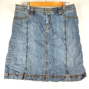 Falda vaquera CAbi para mujer talla 10 azul midi elástica algodón costuras en contraste - Imagen 1 de 6