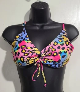 Top de natación de bikini con cuello en V colorido arco iris estampado de leopardo talla L - Imagen 1 de 5