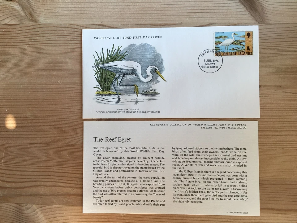 GILBERT ISLANDS 1976 FDC WWF 020 BIRDS REEF EGRET - Image 1 of 1