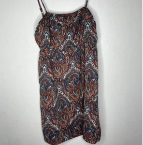 J. Crew Paisley Babydoll Dress Women S Spaghetti Strap Orange Blue Knee Length - Foto 1 di 3