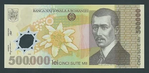 ROMANIA 500000 LEI P-115 2003 Polymer ½ Million EAGLE AIRPLANE Romanian BANKNOTE - Picture 1 of 3