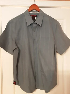 TONY HAWK  MEN'S MISTY GREY / BLUE SHORT SLEEVE BUTTON UP SHIRT - SIZE L - Image 1 of 4