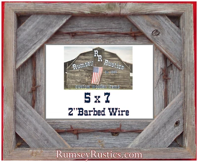 5x7" Barbed wire weathered barnwood barn wood picture frame recycled bobwire Foto 1 de 4