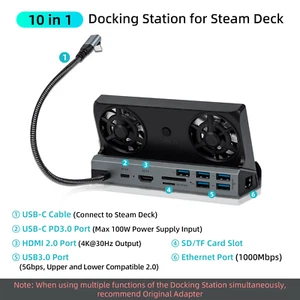 10 in 1 Docking Station with Dual Cooling Fan for Steam Deck-Gray - Picture 1 of 9