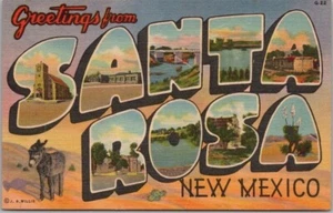 c1930s SANTA ROSA New Mexico Large Letter Postcard Multi-View Curteich Linen - Picture 1 of 2