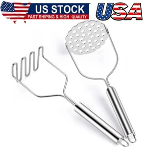 2Pcs Potato Masher Stainless Steel Integrated Masher Kitchen Tool Food Masher - Picture 1 of 7