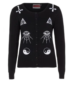 Black Knit Sweater Gothic Esoteric Occult Symbols Embroidery Cardigan - S - Picture 1 of 4