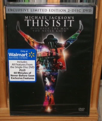 MICHAEL JACKSON THIS IS IT WALMART NEW 2 DISC DVD BAD JAM HUMAN NATURE THRILLER - Image 1 of 4