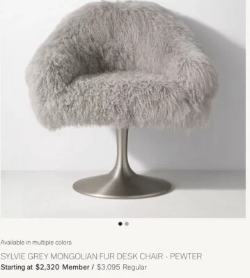 HERRAJES DE RESTAURACIÓN Silla giratoria pedestal de peltre de piel de mongol gris Foto 1 de 4