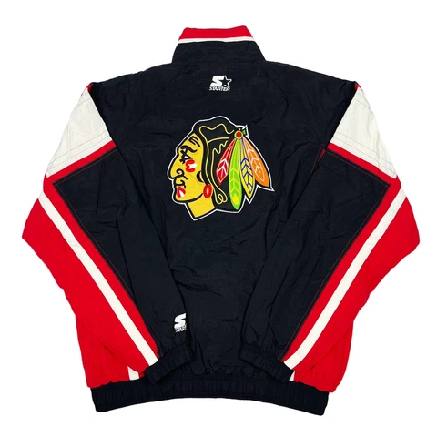 VTG RARE CHICAGO BLACKHAWKS STARTER COLOR BLOCK WINDBREAKER JACKET MENS LARGE Cover