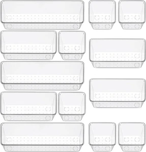 12 Piece Clear Drawer Organizer Set, 3 Sizes Bathroom Vanity Organizer Trays and - Picture 1 of 12