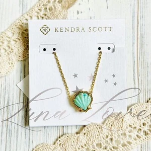 KENDRA SCOTT Brynne Gold Shell Pendant Necklace In Sea Green Chrysocolla NWT - Picture 1 of 4