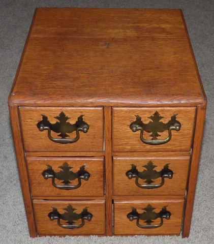 Antique Oak 6 Drawer Library Table Top File Cabinet Cover