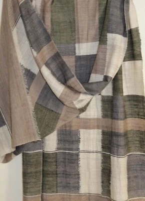 NWT Eskandar Long Natural Green Patchwork Cashmere Silk Scarf Shawl Wrap ART - Image 1 of 4