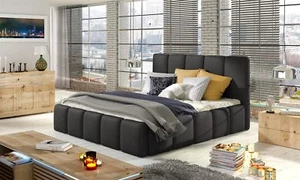 Polsterbett Doppelbett VERONA Set 1 Kunstleder Schwarz 180x200cm - Bild 1 von 4