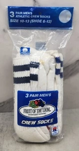 Vintage Fruit of The Loom Striped Tube Socks 6 Pairs Men’s 6-12 Old Stock 80s - Picture 1 of 6