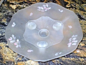 Vintage Hand Painted Vaseline Depression Glass Footed Dish - Picture 1 of 1