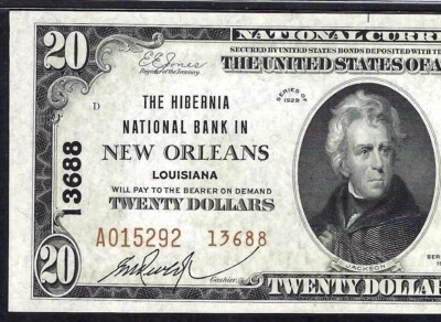 🇺🇸 LA 1929 $20 T2  ♚♚NEW ORLEANS,LOUISIANA♚♚ THE HIBERNIA NB PMG CH UNC 64 EPQ - Image 1 of 3