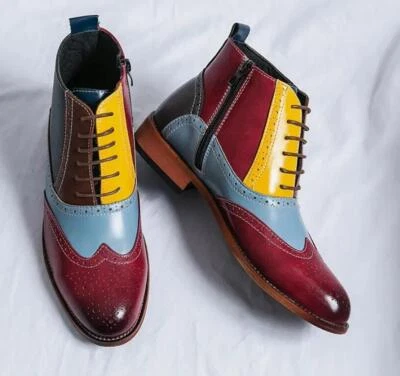 Para hombres Botas al Tobillo Chukka de Parte Superior Alta con Retazos Punta de Ala Zapatos de Negocios Cremallera Nuevas Foto 1 de 4