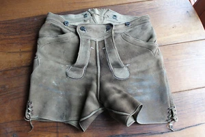 Schöne echte alte patinierte kurze bayrische Hirschlederhose in H 52 ! - Bild 1 von 16