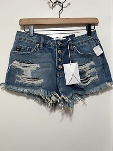 KANCAN Mid Rise Button Fly  Jean Shorts Distressed Frayed Size XS NWT