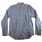 Toscano Long Sleeve Linen Shirt Blue Check Casual Men's Size XL